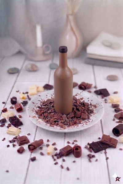 Fles groot chocolade met tekst